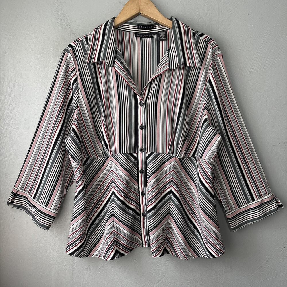 Babydoll Button Up Shirt Size XL Striped Office Siren Preppy Career 90s Y2K Chic